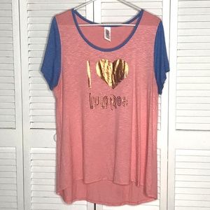 I Heart Lularoe Foil Print Baseball T-Shirt Pink